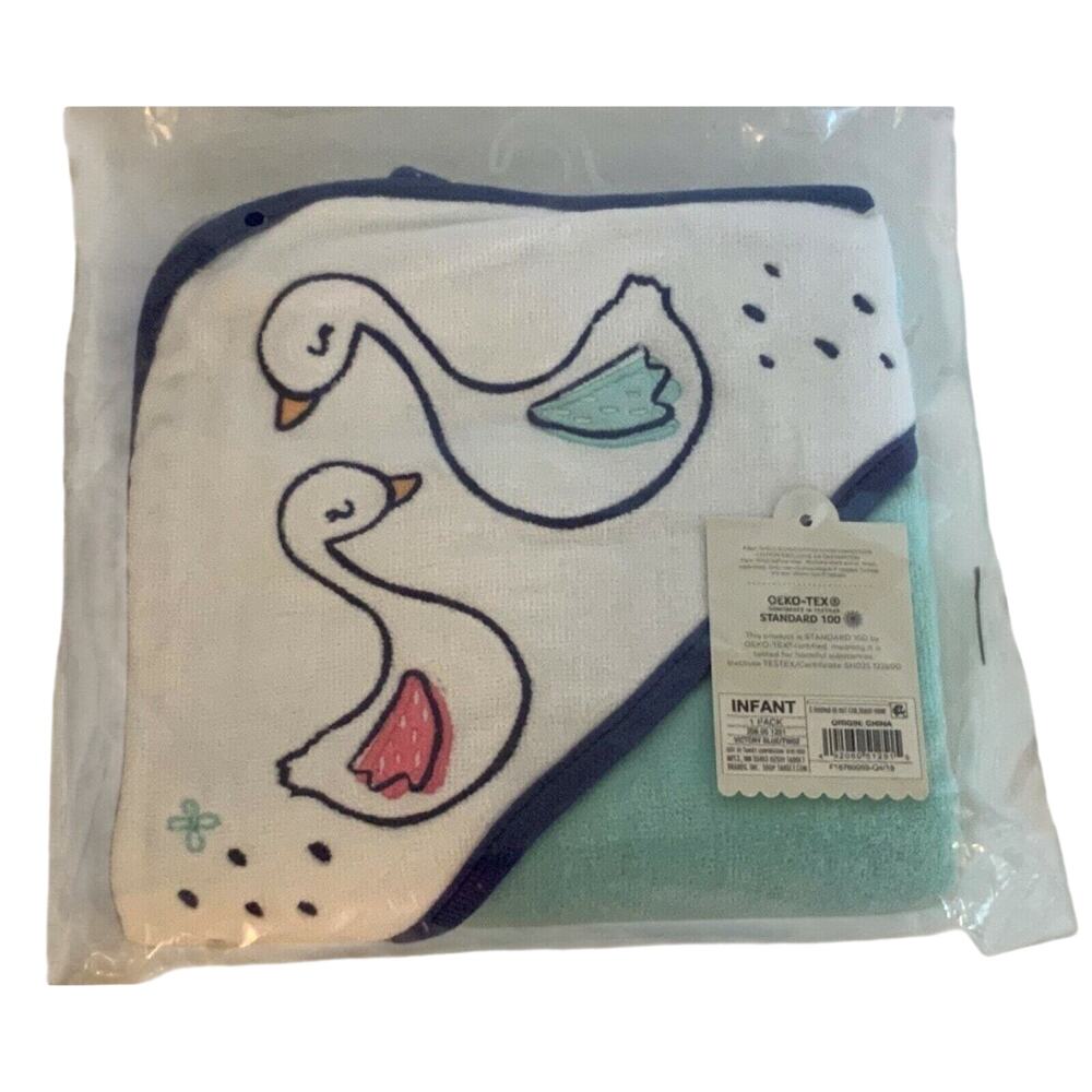 Hooded Bath Towel Cloud Island Baby Infant Soft Cotton - Victory Blue Swans. NWT
